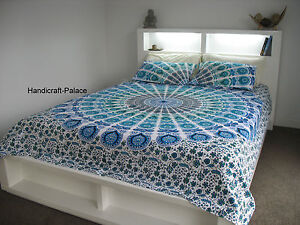 Indian Reversible Blanket Comforter Set Peacock Mandala Duvet Cover Twin Throw 