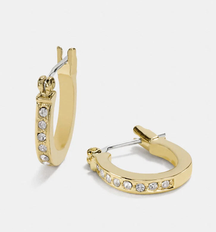 Coach Pave Signature Huggie Earrings Jewelry Rhinestone Gold Silver F54497