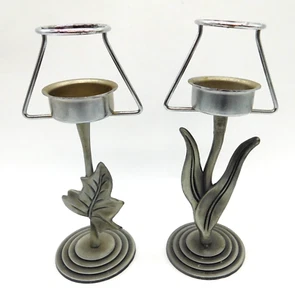 Zinn Stil Teelicht Kerzenständer Efeu & Tulpenblatt Design Kunsthandwerk - Bild 1 von 11