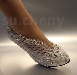 su.cheny 2” Lace white light ivory rhinestone Wedding Bridal pumps heels shoes - Picture 1 of 11