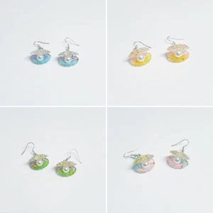 Silver Plated Oyster With Mother Of Pearl Resin Charm Dangle Hook Earrings; 38mm - Picture 1 of 13
