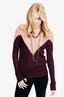 Princess Vera Wang Wool Colorblock Lurex Sweater Burgundy Pink Gold Small - Image 1 of 4