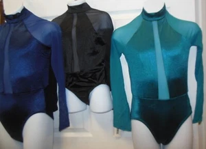 Body Wrappers Sheer long sleeve solo costume leotard jewel colors 5 colors ch/Ad - Picture 1 of 13