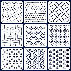 9 Pcs Sashiko Pattern Templates 5.1 X 5.1 Inch Plastic Stencils for Embroidery - Picture 1 of 12