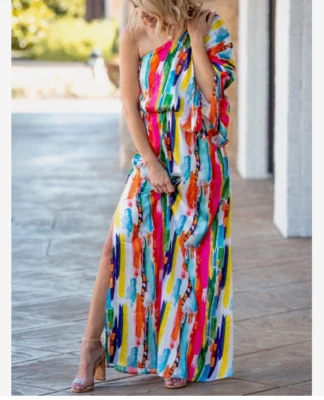 Project Judith March Womens Size Large Teggy One Shoulder Maxi Dress Vacation - Image 1 of 4