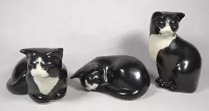 Moorside Design Cat Figurines "TRIO"-3 Ceramic Black & White Cats-Good Condition - Picture 1 of 21