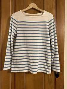 Seasalt Cornwall white & blue striped (UK8) sweatshirt, nautical organic cotton - Picture 1 of 5