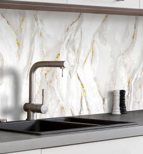 Küchenrückwand selbstklebend Marmor Weiß Gold Spritzschutz Folie - Bild 1 von 11