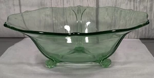 Uranium Green Depression Glass 3 Toed - Footed Serving Bowl 11 X 3.75 Inches VTG - Picture 1 of 12