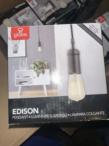 Globe Electric 64906 1-Light Pendant, Matte Black, Black Woven Fabric Cord, E26 - Picture 1 of 4