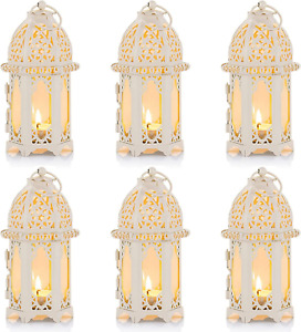 6 Pcs Moroccan Style Candle Lantern - Small Sized Tealight Candle Holder with Tr