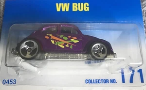 Hot Wheels Volkswagen VW Bug #171 Blue Card Purple Graffiti Vintage 1990 - Picture 1 of 4