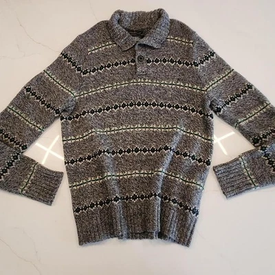 Suéter De Colección American Eagle Rabbit Mezcla Talla L Fair Isle Gris Verde Para Hombre Henley Foto 1 de 4