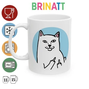Keramiktasse - Katze weiß F*ck you - Geschenk Kaffeetasse lustig - spülmaschinenfest - Bild 1 von 9