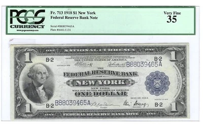 1918 $1 National Currency Federal Reserve Bank Note PCGS VF 35 Fr. 713 Dollar - Image 1 of 2
