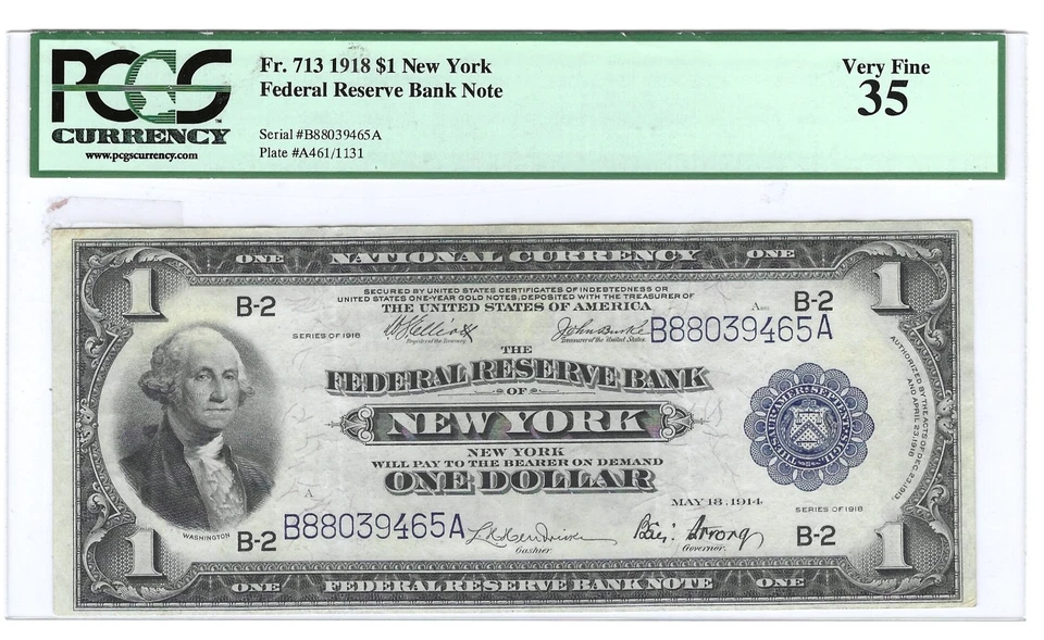1918 $1 National Currency Federal Reserve Bank Note PCGS VF 35 Fr. 713 Dollar - Image 1 of 2