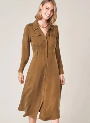 NUEVO CON ETIQUETAS Vestido Camisa Spartina 449 Peyton Botón Frontal Oliva Profundo Talla M Foto 1 de 4