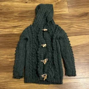 Cárdigan con capucha verde tejido a mano para niños - Imagen 1 de 6