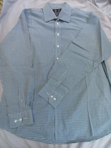 Austin Reed Mens Shirt 17.5 Blue Green Check 100% Cotton - Picture 1 of 8