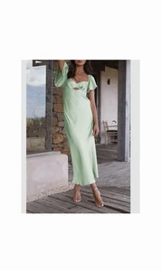 ( L ) Sommer Satin Flatterärmel Hochzeitsgast Kleider Herzausschnitt - Bild 1 von 9