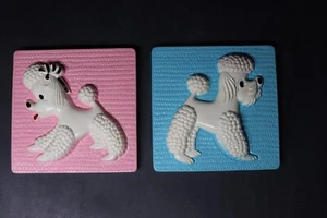 Vintage Pink & Blue Poodle Wall Plaques – Mid-Century Ceramic Retro Dog Décor - Picture 1 of 5