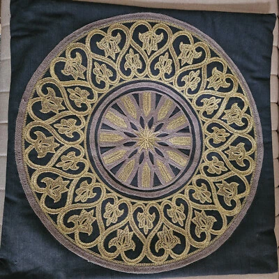 100% Cotton, 17.5 x 17.5 dark gray, zippered pillow cover, with gold embroidery - Image 1 of 4