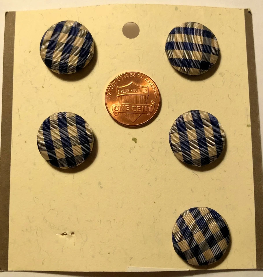 Set of 5 MIDORI Fabric Covered Dome Shank Buttons Navy Blue Beige 3/4" 19mm 9938 - Image 1 of 1