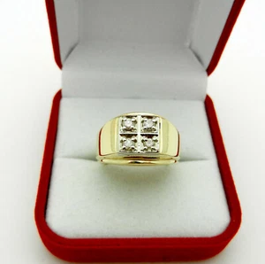 CLASSIC MENS RING WITH FOUR NATURAL GENUINE DIAMONDS 10K GOLD, size 9.25 - Picture 1 of 11