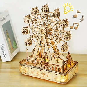 3D Wooden Puzzle Ferris Wheel LED Music Box DIY Kit Rotatable Model for Kids UK - Picture 1 of 7