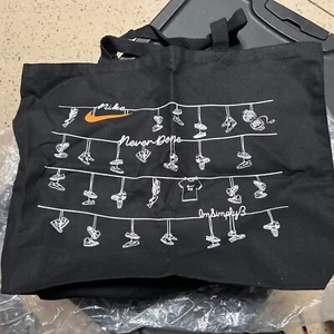 Nike Swoosh Black Canvas Tote Bag Bianca DeRousse Graphic Print Employee Issue - Picture 1 of 10