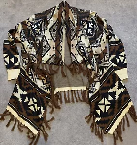 Suéter para mujer Tasha Polizzi marrón azteca cuello chal cárdigan talla L - Imagen 1 de 8