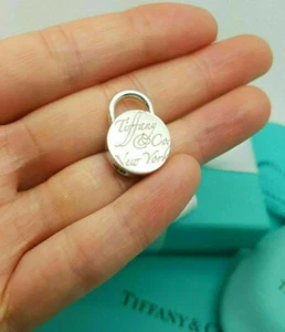 Tiffany & Co. Very Rare Silver Note Notes Round Lock Padlock Pendant Charm - Picture 1 of 12
