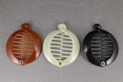 Brown Black Cream set of 3 small round banana hair clips comb plastic 2.5" - Image 1 of 4