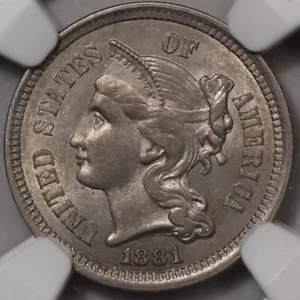1881 Three Cent Nickel NGC MS-62 - Picture 1 of 4