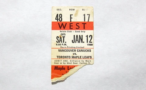 Original Jan. 12th. 1980 Maple Leafs Garden NHL Toronto Hockey Ticket Stubs Cover