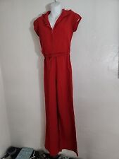 vintage 70's jumpsuit cotton hooded sz 7 sleeveless bell bottom flare red 1970's