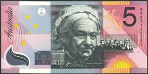 2001 Australia Near Mint Low Serial Federation $5 AA01 123258 1st Prefix Polymer - Picture 1 of 2
