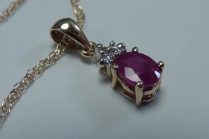  14K & 10K Yellow Gold 18" Chain w/Ruby and Diamond Pendant - Picture 1 of 3