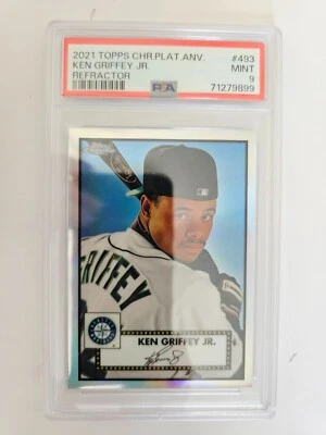 2021 Topps Chrome Refractor Ken Griffey Jr #493  Platinum Players Anv PSA 9 - Image 1 of 3