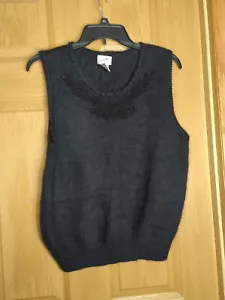 Vintage Jacqueline Ferrar Black XL Angora Sleeveless Sweater Hand Beaded - Picture 1 of 4