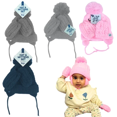 PROTECH Baby Winter Beanie Hat Mittens Set Warm Knitted Hat Glove Set for Girls Boys