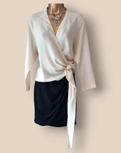Yigal Azrouel Black & Cream Crossover Ruched Pencil Dress UK 6 US 2 EU 34 - Bild 1 von 9