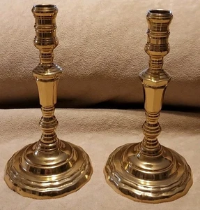 VTG Pair (2) Hampton Solid Brass Candlestick Holders 8-3/8" Tall Style #10235 - Picture 1 of 6