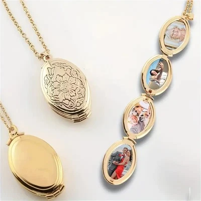 Multi Photo Locket Necklace Expandable Oval Family Memory Keepsake Pendant Gift - Image 1 of 4