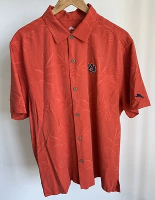 Auburn Tigers Tommy Bahama 100% Silk Hawaiian Camp Shirt Men XL PALM LEAVES - Image 1 of 4