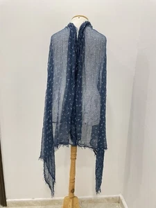 H70#Armani Jeans Women’s Blue Logo Print Lightweight Fringed Scarf Wrap Shawl - Picture 1 of 7
