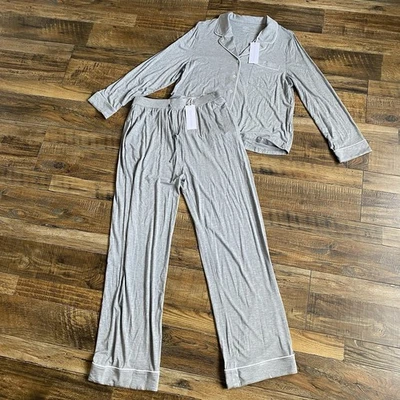Conjunto de pijama Cozy Earth para mujer manga larga pantalones talla S gris bambú viscosa Foto 1 de 4