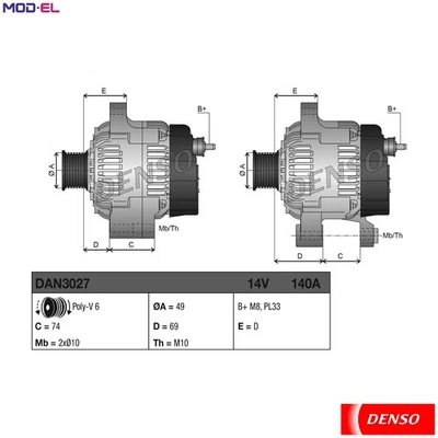 ALTERNATOR DAN3027 FOR BMW M54B30 3.0L 6cyl X5 E53 - Image 1 of 4
