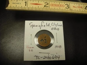 1948 Springfield Ohio City Lines Transit Medaille.  TC-240694 /OH830F - Bild 1 von 2