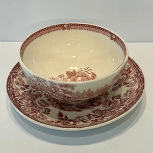 Vintage Clarice Cliff Royal Staffordshire TONQUIN Red Transferware Bowl Saucer - Picture 1 of 6